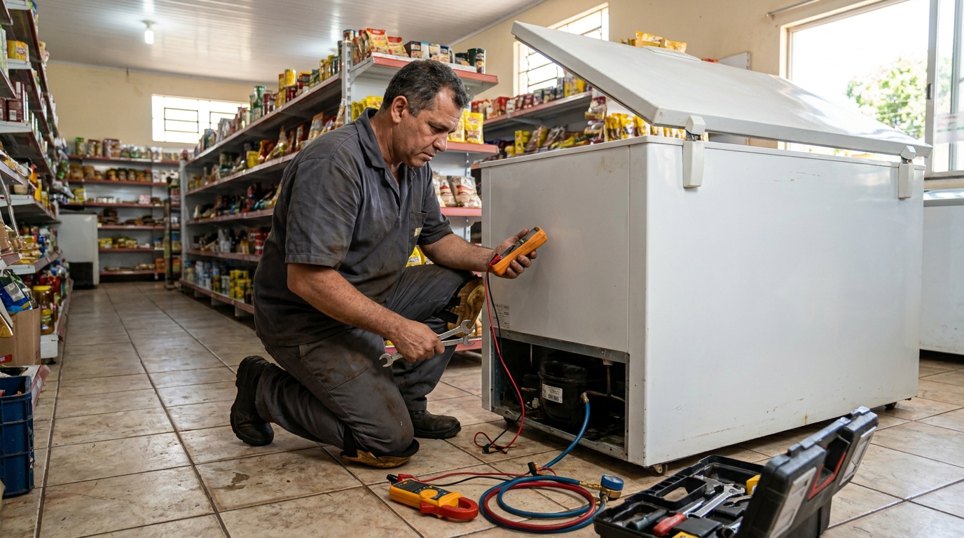 Substituição de termostato de freezer em visita técnica em Osasco‑SP